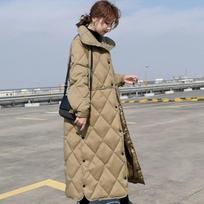 2024Winter Long Overcoat Women Pattern Casual Sashes Parkas Female Pockets Puffer Jacket Cotton-padded Outwear S chaki