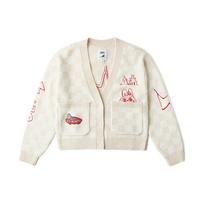 Vans X The Monsters Collaboration Labubu Letter Single-Breasted Casual Long Sleeve Knit Sweater Women sweater Beige Checkered VN000JFEDHI XL