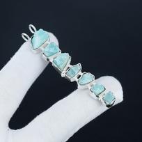 Natural Amazonite Raw Gemstone Silver Pendant in 925 Sterling Silver - Handmade Design, Everyday Wear Jewelry Father Day Gift 2.95"