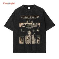 Anime Manga Vagabond T Shirt Musashi Kojirou Matahachi Vintage Washed Tops Tees Oversized Short Sleeve T-shirt M