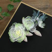 Rankų darbo Juan verpalų karštos gėlės plaukų segtukas Bijūnas Bijūnas Hanbok galvos apdangalas atgaliniam slėgiui Tang stiliaus gėlė spalvos gradientas žalias Senovės stiliaus Hanbok galvos apdangalas