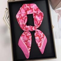 68cm Rose Red Love Printed Scarf Women's Spring and Summer Thin Imitation Silk Scarf Fashion Trendy Headscarf Shawl rožinė