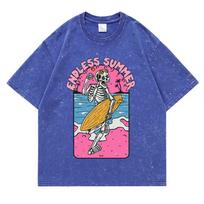 Endless Summer Skeleton Surfing Washed Retro Snow Clothing Men Quality T-Shirt Summer Cotton T-Shirts Street Loose Tops S