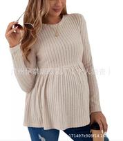 Long-Sleeve Solid Color Maternity Pullover T-Shirt L abrikosas