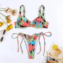 Colorful Printed Underwired U Neck Bikini Women Swimwear Female Swimsuit Two-pieces Bikini set Bather Bathing Suit Swim S