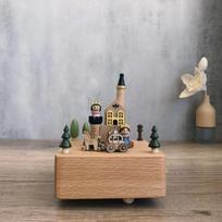 Wooden Ferris Wheel Music Box Christmas Trojan Horse Hand Rattle Handmade Music Box Crafts Creative Ornament Toys
