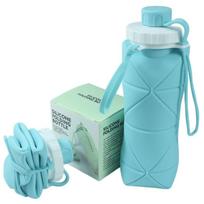 Be BPA silikoninis sulankstomas vandens buteliukas - Nešiojama sulankstoma kelioninė puodelis lauko sportui ir kasdieniam naudojimui 600ml mėlyna