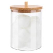 Acrylic Storage Box Bathroom Qtips Container Jars Dispenser with Bamboo Lids Clear Makeup Organizer Cotton Swab Storage Holder 1Pcs
