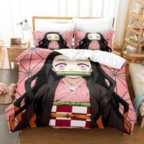 Nezuko Kamado Bedding Set Anime Demon Slayer Duvet Cover Comforter Bed Linen Single Twin Full Queen Size 3D Kids Girl Boys Gift EU Single(135*200cm)3pcs