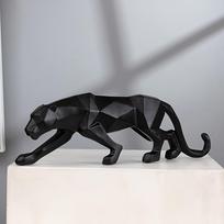 [Tobula panteros statulėlė dekoravimui] Moderni abstrakti geometrinė panteros statulėlė - Dervos leopardo figūrėlė namų ir biuro dekoravimui 17 Inch 43cm juoda