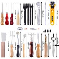 Leather Craft Tools Kit Hand Sewing Stitching Punch Carving Work Saddle Leather Craft Accessories DIY Leather Tools Light Grey