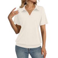 Women's Fashion Casual Lapel Short Sleeve Color Shirt Women's Up Tops L