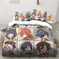 Genshin Impact Anime Bedding Set Duvet Cover Quilt Pillowcase Comfortable Bed Linen for Bedroom 135X200cm 2pcs