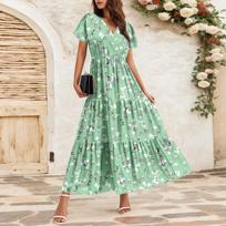 Women's Flowy Dresses Women's Summer Dresses Casual Short Sleeve Maxi Dresses Formal Maxi Dresses XXL žalia