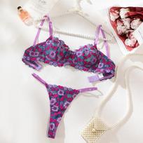 Sexy Lace Lingerie floral lace underwear set women's European and American perspective sex underwear set S
