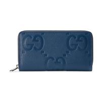 Gucci GG Embossed Blue Grained Leather Zip Around Wallet For Unisex Luxury Daily Use Basic Set (Bag+Dust Bag)