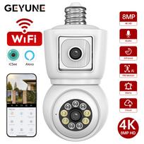 ICSEE 4K 8MP E27 Bulb WiFi Lens Dual Screen Auto Tracking Two Way Audio Color Night Vision Outdoor Security Camera 8MP Camera
