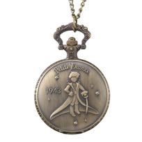 Hot Antique Bronze Little Prince Pocket Watch Vintage Fob Quartz Clock with Chain Necklace Pendant for Children Gifts 80CM