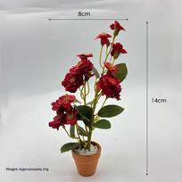 Miniature Philodendron Potted Plant with 6-Petal Rose Dollhouse Mini Leaf Greenery Decor Model