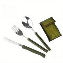 Military Green Folding Knife Outdoor Camping Tool Set with Portable Combination Tableware Bag