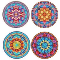 ABUL-4Pcs DIY Diamond Art Painting Placemat Round Non-Slip Acrylic Table Mats For Table Decor Easy Install A