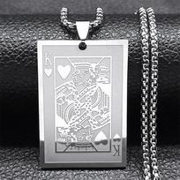 Hip Hop Rock Poker K King Card Heart Necklace for Women Men Stainless Steel Silver Color Gambler Playing Cards Chain Jewelry