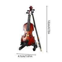 Mini smuikas su liūdna muzika 5 colių lėlių namelio dekoracija Darbalaukio dekoras Instrumento modelis Vaikų miegamojo naktinio staliuko knygų lentynai ruda