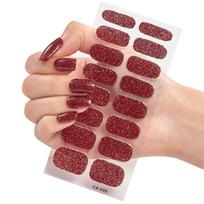 16PCS Fashionable Blue Gel Nail Stickers Full Cover Nail Patch french tip stickers Nail Wraps Semi-Cured Gel Nail Strips