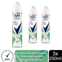 Sure Women Pure Melon Aloe Spray Nonstop Protection Antiperspirant Deo, 3x250ml