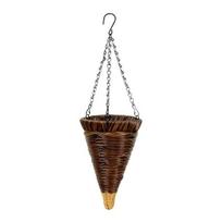 Cone Hanging Flower Basket Artificial Rattan Woven Planter Rustic Conical Plant Basket with Metal Chains for Indoor Outdoor Garden Balcony Decor 1pc