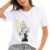 Anime Couple Ladies Cotton T Shirt,Pure Cotton Premium Print,Durable,Leisure And Fashion. Cute Cartoon Girl And Boy Graphic Tee, Anime Lovers Gift, Ca S