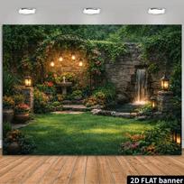 2D Fairy Tale Garden Background Stone Fountain Photography Backdrop 47.2x31.5inch/120*80cm