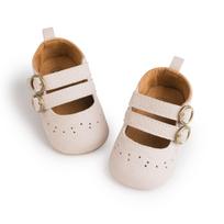 Baby Girl Princess PU Rubber Sole Walker Shoes: Solid Color Retro Simple Design 11cm (0-6 Months) / 61.9g