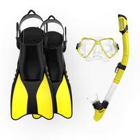Diving Fins, Snorkel, and Goggles Set with Silicone Mouthpiece for Water Sports L/XL (42.5-47) geltona