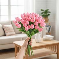 10Pcs Artificial Tulips PU Faux Flowers, Red Real Touch Fake Tulips for Valentine's Day Mother's Day Home Kitchen Wedding Decor and New Year Decor 10pcs