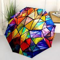 Colorful Stained Glass Mosaic Wall Art DecorUmbrella with Cute Design,Portable 3-Fold Compact Umbrella for Men&Women,Valentine's Day Mother'