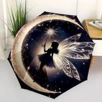 Enchanted Moonlit Fairy Wand StickerUmbrella with Cute Design,Portable 3-Fold Compact Umbrella for Men&Women,Valentine's Day Mother's Day Ha