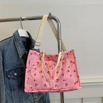 Lovely Cherry Print Women's Shoulder Bag Large Capacity Ladies Multi-pocket Tote Crossbody Bags Casual Nyl Female Handbags rožinė