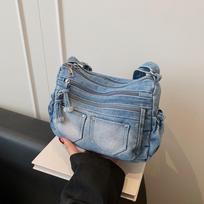 Harajuku Denim Women's Bag 2026 New Jeans Messenger Bag Y2K Shoulder Crossbody Bag Casual Eco Bag Ladies Daily Shopping Handbags 25x8.5x18cm šviesiai mėlyna spalva