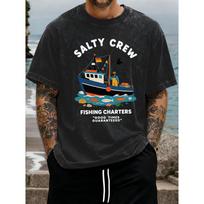 benber vintage style Salty Crew Fishing Charters Print Vintage Washed T  Men   AllMatch Streetwear Hip Hop Loose T S
