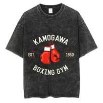 benber vintage Japan Anime Oversize Shirts Washed Cotton Mens Boxing Vintage Streetwear Harajuku Short Sleeve TShirt Loose Cotton Tops S