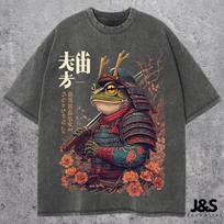 benber vintage Japanese Samurai Frog Art Aesthetic Frog Lover Graphic Print Tshirt Men Women Unisex Crewneck Cotton Loose Casual S