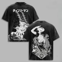 benber vintage Japan Hotblooded Anime Chainsaw Man Graphic Print TShirt Men Women Vintage Washed Cotton   Streetwear Harajuku Fashion S