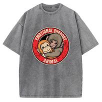 benber vintage Vintage Retro Cartoon Monkey Hug Animal Tee  Mens Short Sleeve Oneck Harajuku Washed TShirt Casual Streetwear S