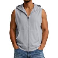 Men's Sleeveless Zip Up Hoodie Vest with Front Pockets Casual Lightweight Hooded Jacket for Outdoor Activities XXXL