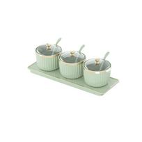 Plastic Seasoning Storage Box 3/4 Grid Salt Suger Jar Practical Spice Jar  Salt 3 Grid Light Green