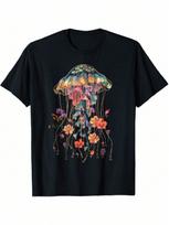 Jellyfish Flowers Vintage Floral Diving Surf T-Shirt S