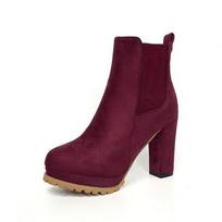Autumn Winter Flatform High Heel Leopard Print Women Chelsea Boots Plus Size Ankle Boots for Ladies Daily Wear 35 vyno raudonos spalvos