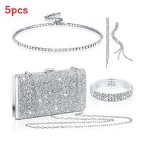 Minimalist Geometric Crystal Pendant Necklace With Drop Earrings And Bracelet For Women