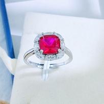 Simulated Ruby Spinel Jewelry Set: Square Ring, Earrings, and Pendant Necklace Gold Plated Copper